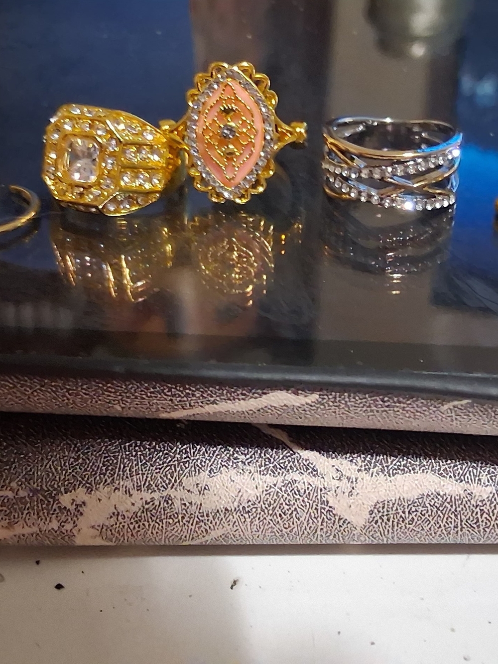 Vibrant 7 Piece Costume Ring Lot Mixed Metals Faux Pearl Multi Stone Accents